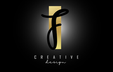 Golden Letters IF Logo with a minimalist design. Letters I and F with geometric and handwritten typography.