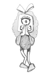 Robot girl is delighted. Hands in the form of a prayer.
Surprise and joy.