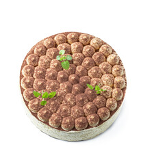 Tiramisu cake isolated on white background