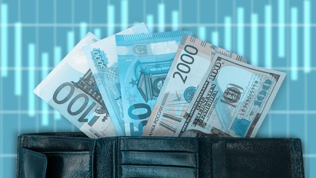 Top view of the multicurrency in a very pleasant tone. Euro, dollar, ruble banknotes highlighted on a white background.Cash. The concept of financial literacy and depositors. a stack of dollars - Powered by Adobe