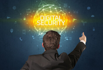 Rear view of a businessman, online security concept