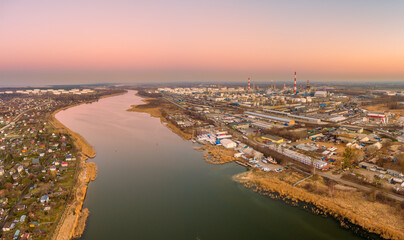 aerial view of gdansk oil refinery at sunset © Jurand