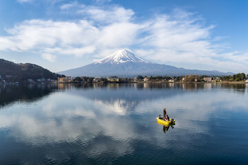 Mount Fuji seen from Lake Kawaguchi, Fujikawaguchiko, Yamanashi Prefecture, Japan