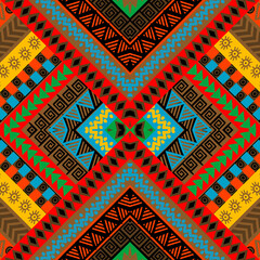 Geometric decorative ancient hand drawn ethnic motifs seamless pattern - 492446356