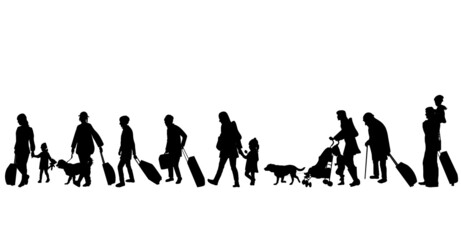 Silhouette of a group of refugee on white background - 492446375