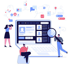 Employers and HR are choosing talent for job vacancy. Recruitment candidate choice. Spotlight to selection person. Best option for human resources with skills experience and CV vector illustration