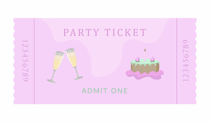 Party ticket, illustration in pink shades