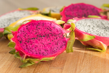 Fresh ripe organic dragon fruit or pitaya, pitahaya. Exotic fruits, healthy eating concept