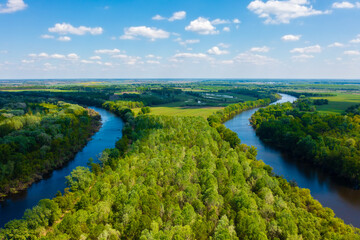 Fototapeta na wymiar Aerial photo about the famous backwater of Tisza river, next to Toserdo. Hungarian name is Lakiteleki-Holt-Tisza.