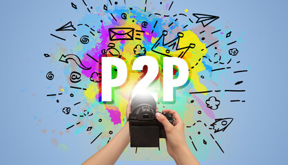 Close-up of a hand holding digital camera with abstract drawing