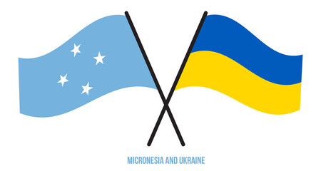 Micronesia and Ukraine Flags Crossed And Waving Flat Style. Official Proportion. Correct Colors.
