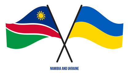 Namibia and Ukraine Flags Crossed And Waving Flat Style. Official Proportion. Correct Colors.