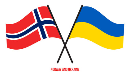 Norway and Ukraine Flags Crossed And Waving Flat Style. Official Proportion. Correct Colors.