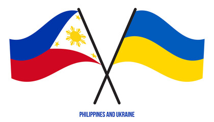 Philippines and Ukraine Flags Crossed And Waving Flat Style. Official Proportion. Correct Colors.