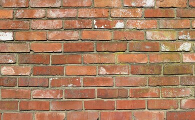 Old weathered and marked grungy brick wall with copy space