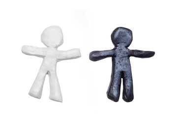 black and white clay people on white background