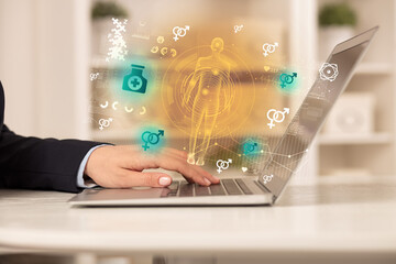 Doctor working on laptop with healthcare concept