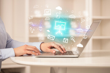 Businessman working on laptop with new business concept