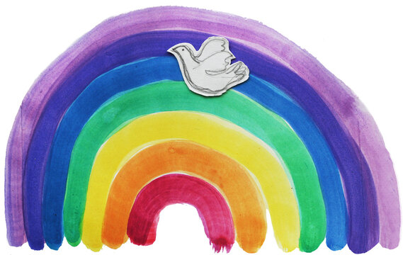 Friedenstaube mit Regenbogen - Symbol für den Weltfrieden - peace - no war