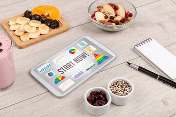 Organic food and tablet pc concept