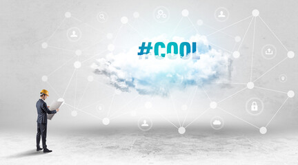 Engineer working on a social media concept concept