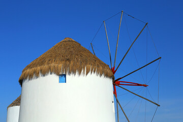 Beautiful windmill on Mykonos island, Greece. Close up