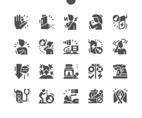 Asthma. Inhaler. Treatment of asthma. Lung diagnostics. Polluted air. Health care, medical and medicine. Vector Solid Icons. Simple Pictogram