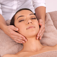 Obraz na płótnie Canvas Stress be gone. Shot of a beautiful young woman enjoying a relaxing massage.