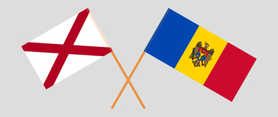 Crossed flags of The State of Alabama and Moldova. Official colors. Correct proportion