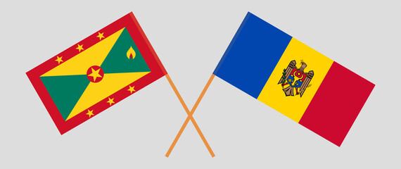 Crossed flags of Grenada and Moldova. Official colors. Correct proportion