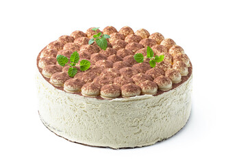 Tiramisu cake isolated on white background