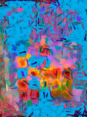 abstract colored acrylic background with large brush strokes with blue pink orange elements