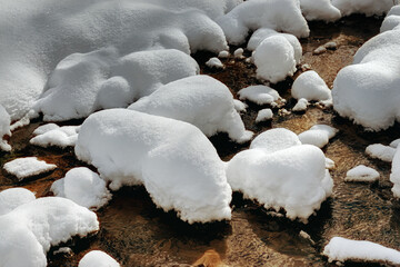 Snow on top of rocks in a small creek in Windsor in Upstate NY.  Last night's snow leaves the creek...