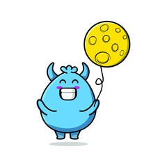 Cute cartoon goblin monster floating with moon balloon cartoon vector illustration in concept 3d cartoon style
