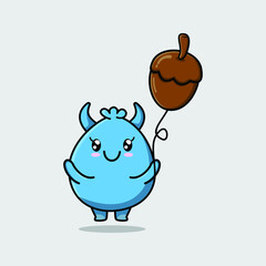 Fototapeta premium Cute cartoon goblin monster floating with acorn balloon cartoon vector illustration in concept 3d cartoon style