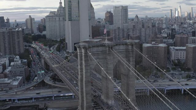 Brooklyn Bridge, Downtown Manhattan, Aerial, Cinematic, Drone, Skyline