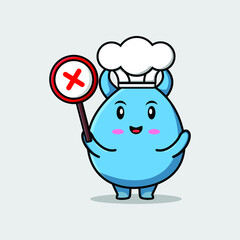 cute cartoon goblin monster holding wrong sign in vector fruit character illustration