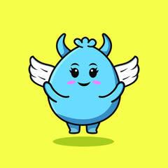 Cute cartoon goblin monster character wearing wings in modern style design