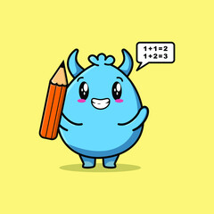Goblin monster cute cartoon clever student with pencil style design 