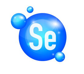 Mineral Se Selenium blue shining pill capsule. Substance For Beauty. Selenium Mineral Complex. Vector illustration 