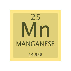 Mn Manganese Transition metal Chemical Element Periodic Table. Simple flat square vector illustration, simple clean style Icon with molar mass and atomic number for Lab, science or chemistry class.