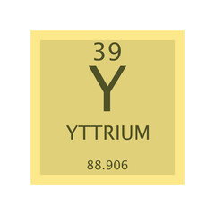 Y Yttrium Transition metal Chemical Element Periodic Table. Simple flat square vector illustration, simple clean style Icon with molar mass and atomic number for Lab, science or chemistry class.