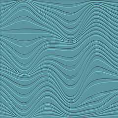Textured blue waves 3d seamless pattern. Embossed ornamental wavy lines 3d background. Trendy repeated relief backdrop. Decorative emboss wave ornament. Endless grunge texture with embossing effect