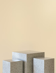3d illustration. Minimal scene with three empty podiums on an isolated background.