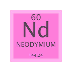 Nd Neodymium Lanthanide Chemical Element Periodic Table. Simple flat square vector illustration, simple clean style Icon with molar mass and atomic number for Lab, science or chemistry class.