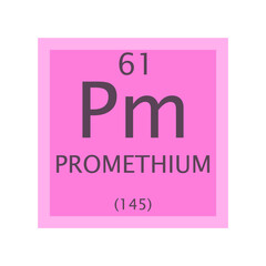 Pm Promethium Lanthanide Chemical Element Periodic Table. Simple flat square vector illustration, simple clean style Icon with molar mass and atomic number for Lab, science or chemistry class.