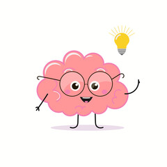 Fototapeta premium Vector illustration of pink color smile brain weights on white background. Very strong cartoon brain concept