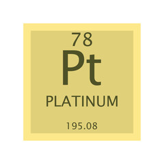 Pt Platinum Transition metal Chemical Element Periodic Table. Simple flat square vector illustration, simple clean style Icon with molar mass and atomic number for Lab, science or chemistry class.