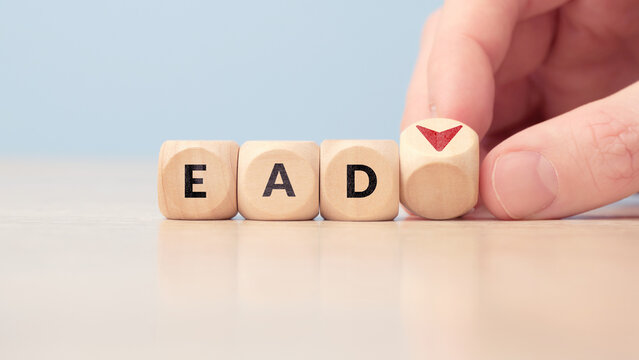 Concept Exposure at default or EAD. business acronym. Cubes with letters and an arrow down.