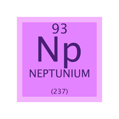 Np Neptunium Actinoid Chemical Element Periodic Table. Simple flat square vector illustration, simple clean style Icon with molar mass and atomic number for Lab, science or chemistry class. © Basstock